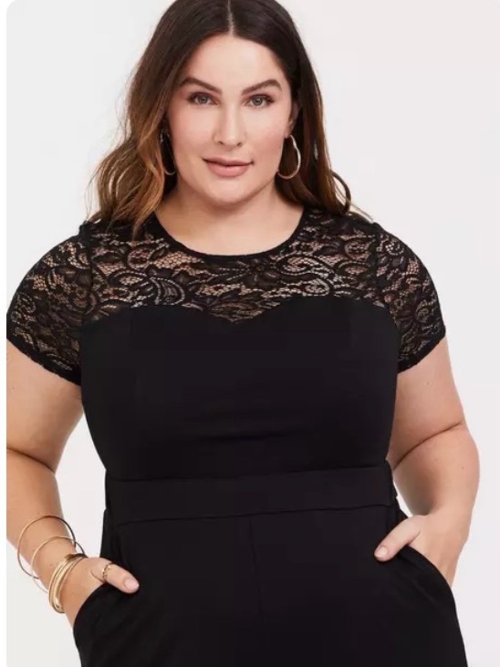 torrid Black Lace Short Sleeve Cropped Jumpsuit